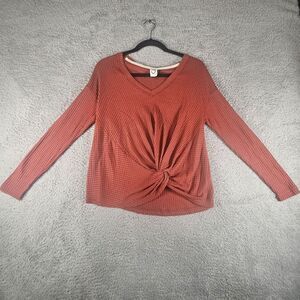 Anthropologie Akemi & Kin Top Womens XS Rusty Orange Twist Front Waffle Knit L/S